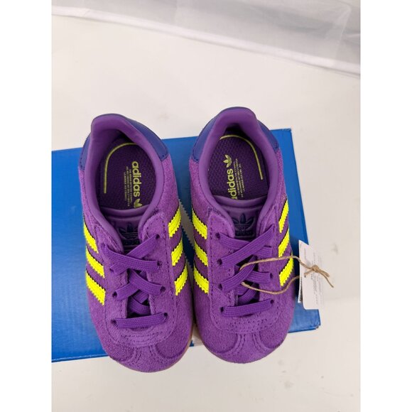 Adidas Kids Gazelle Purple with Yellow Stripes Sneakers size 6K - Picture 4 of 6